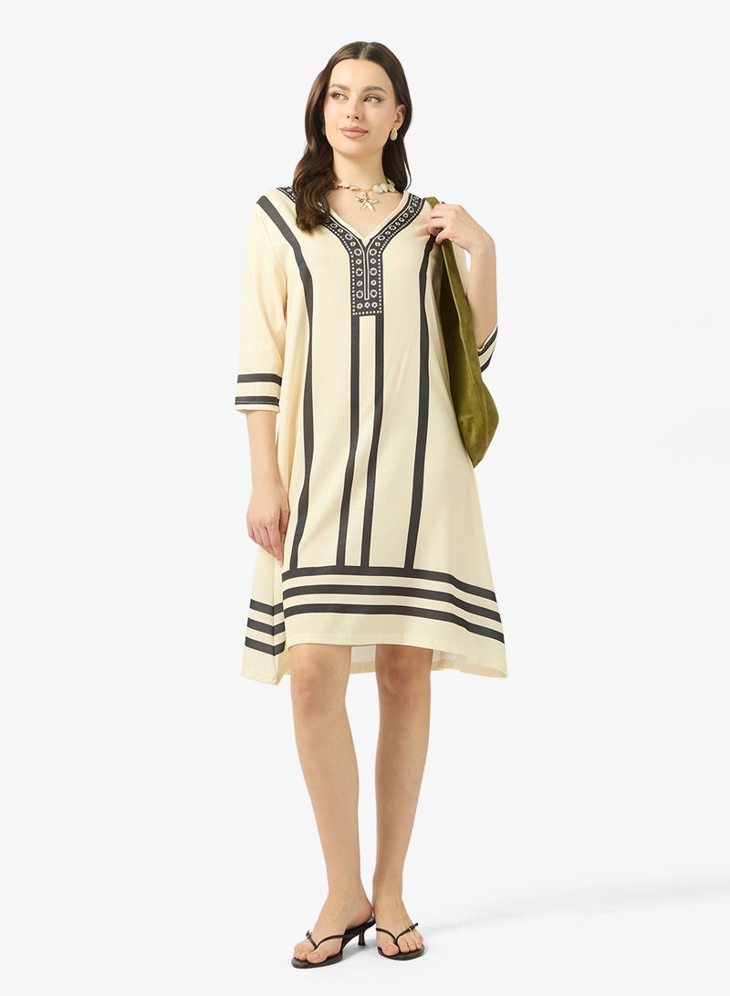 Ginger V Neck Monochrome Kaftan Beach Dress - Image 4